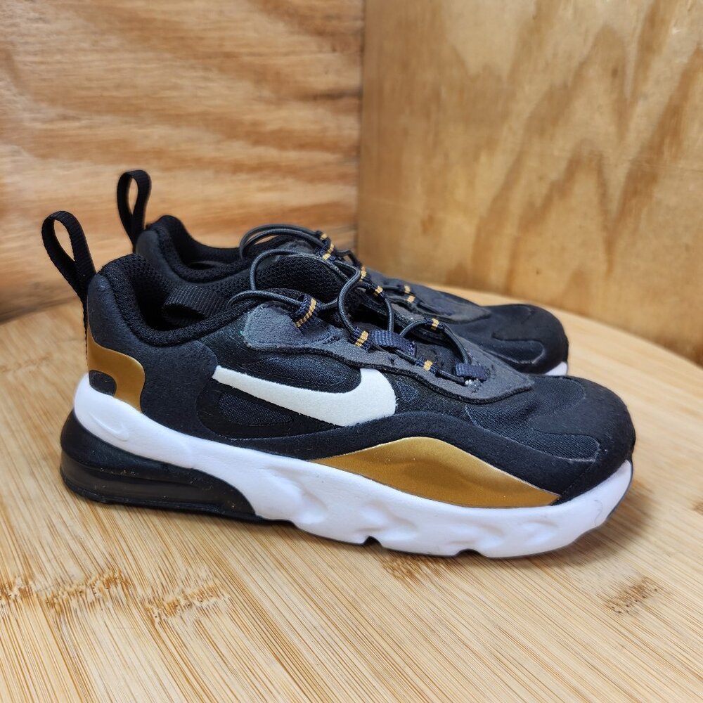 Nike Air Max 270 React TD Girls Black Metallic Sneakers Size 8C